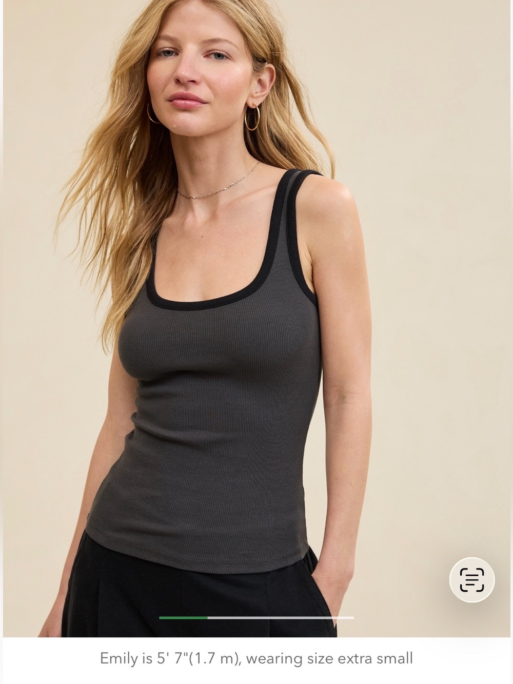 BNWT Aerie Grey Ribbed Double Scoop Neck Classic Pipped Tank Top